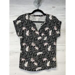 Part Two Shirt Womens Small Black Pink Kedita TS Floral Pattern Short Sleeve Top